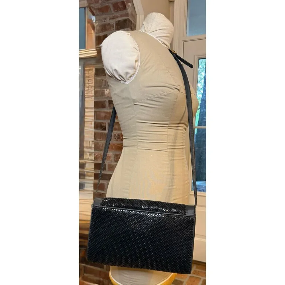 Whiting & Davis Black Metal Mesh Shoulder Strap/Clutch Crossbody Bag